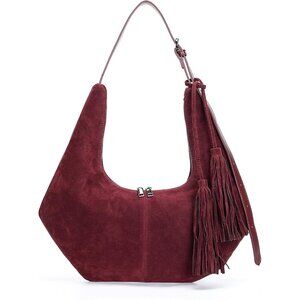 Tassel Suede Hobo Shoulder Bag for Women, Retro Slouchy Crescent Crossbody Purse
